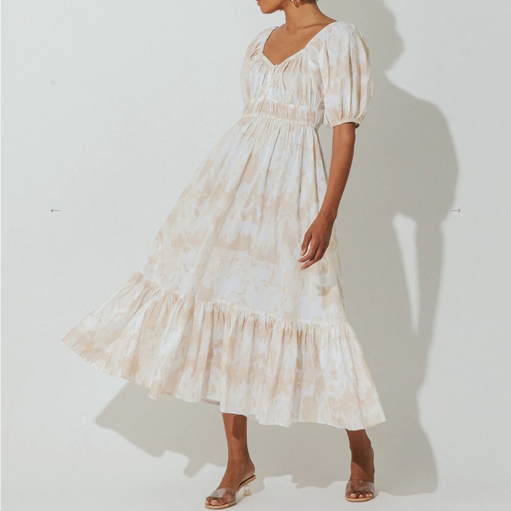 NWT Cleobella Catalina Midi Dress Watercolor Print Sz Small Neutral Tiered Boho - Picture 2 of 16